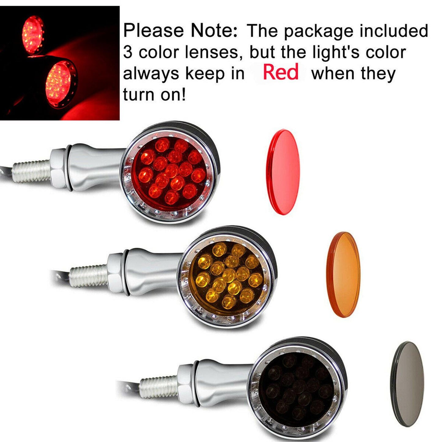 2Pcs Led Turn Signal Light 12V Motorcycle Scooter Indicators Signal Red