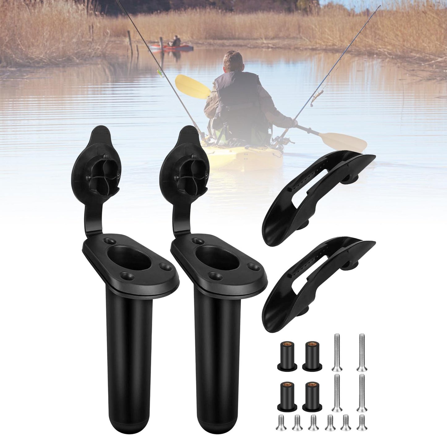 2 Pieces Plastic Flush Mount with Gasket Fishing Rod Holder for Canoe