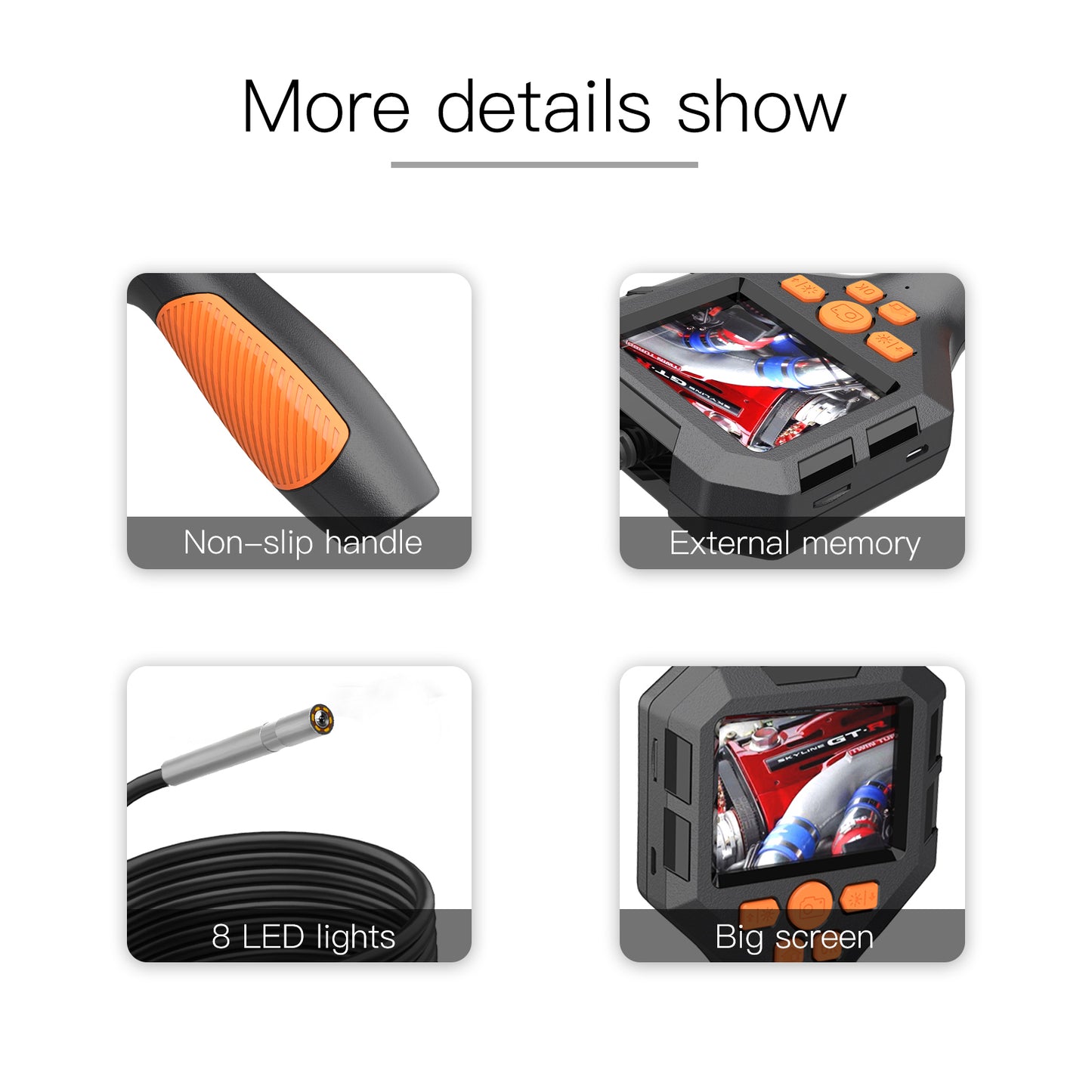 P10 5m Hard Wire 3.9mm Lens 2.8" IPS Screen Piping Inspection Camera 1080P HD Endoscope Handheld Borescope