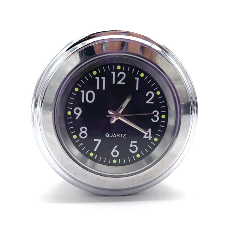 Motorcycle Handlebar Dial Clock 22-25mm Universal Motorbike Mount Clock - Silver / Black