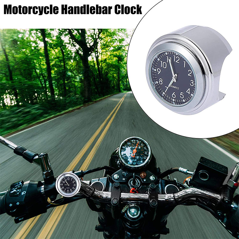 Motorcycle Handlebar Dial Clock 22-25mm Universal Motorbike Mount Clock - Silver / Black