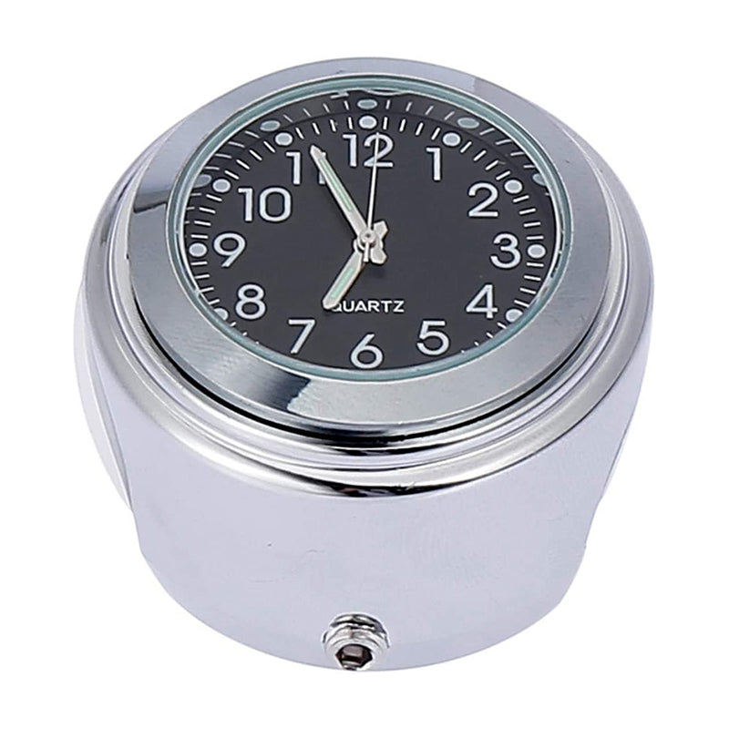 Motorcycle Handlebar Dial Clock 22-25mm Universal Motorbike Mount Clock - Silver / Black
