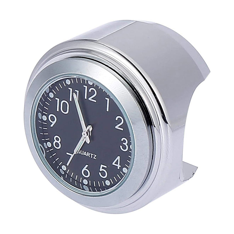 Motorcycle Handlebar Dial Clock 22-25mm Universal Motorbike Mount Clock - Silver / Black