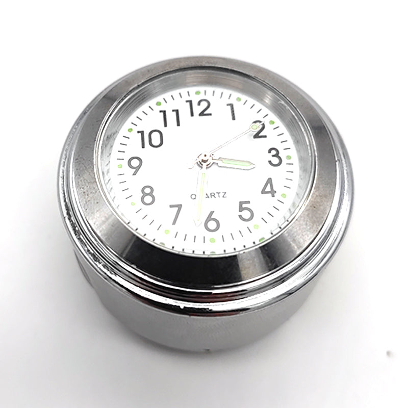 Motorcycle Handlebar Dial Clock 22-25mm Universal Motorbike Mount Clock - Silver / White