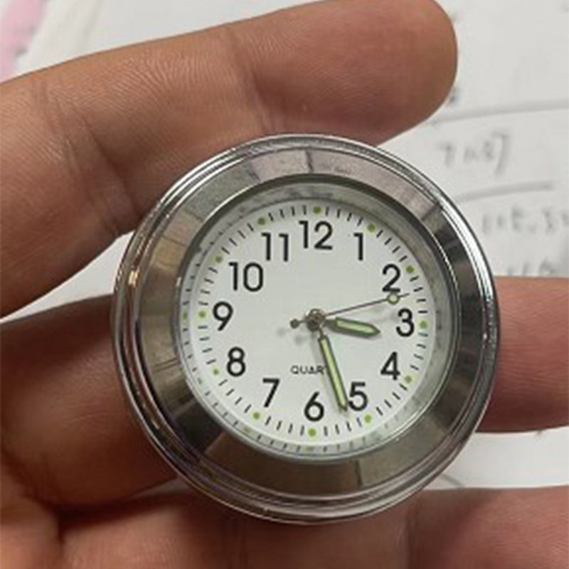 Motorcycle Handlebar Dial Clock 22-25mm Universal Motorbike Mount Clock - Silver / White