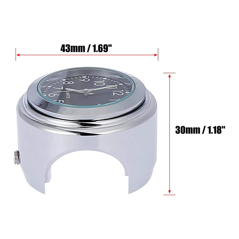 Motorcycle Handlebar Dial Clock 22-25mm Universal Motorbike Mount Clock - Silver / White