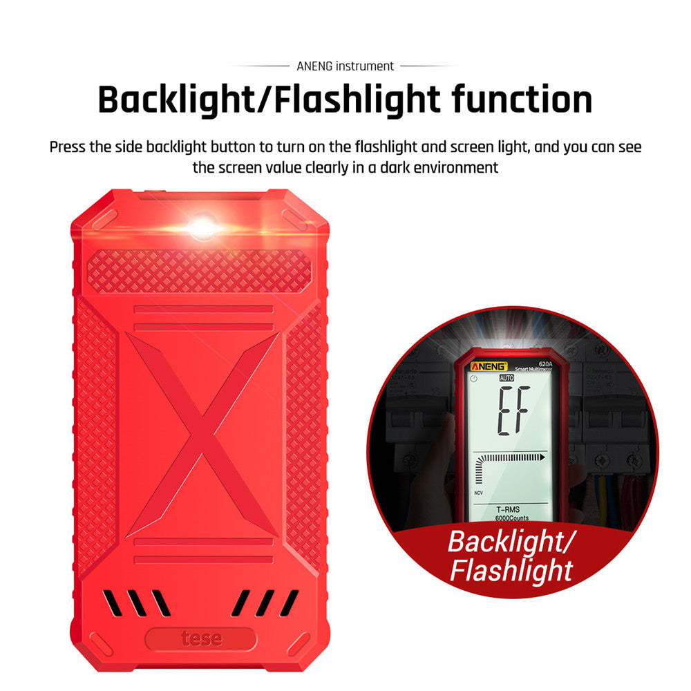 Aneng 620A 4.7 inch Digital Smart Multimeter 6000 Counts True RMS Auto Electrical Capacitance Meter with Flashlight - Red