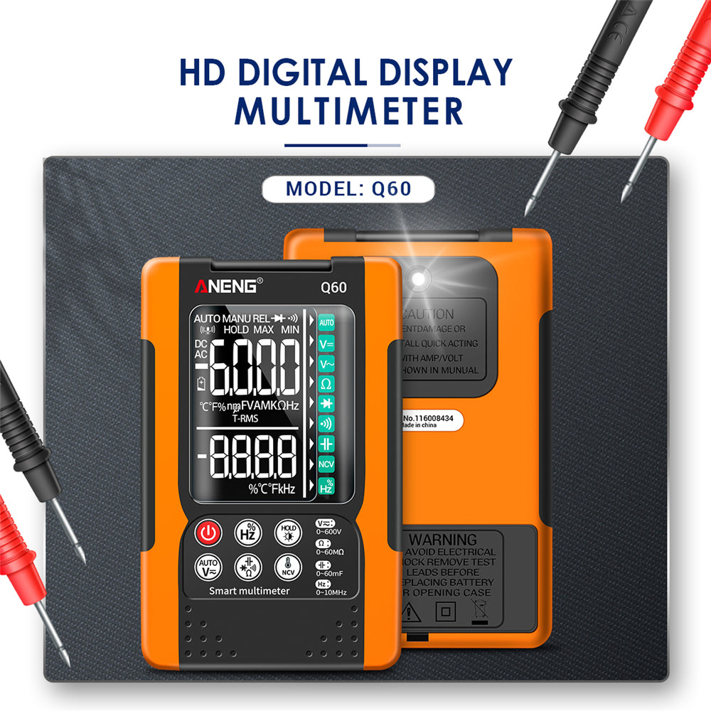 Aneng Q60 Digital Multimeter VA Screen Display Zero Fire Detection 6000 Counts True RMS Capacitance Meter - Orange
