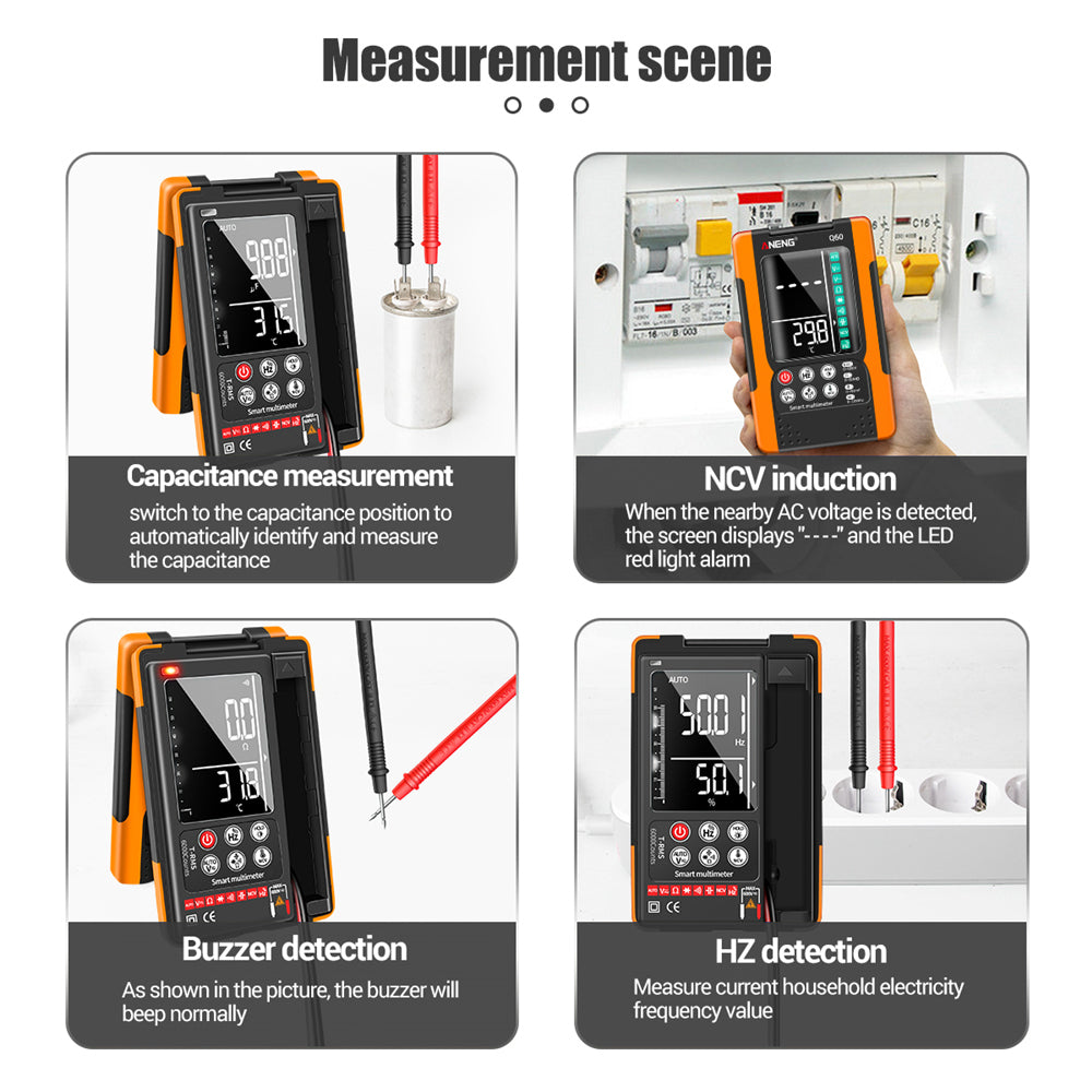Aneng Q60 Digital Multimeter VA Screen Display Zero Fire Detection 6000 Counts True RMS Capacitance Meter - Orange