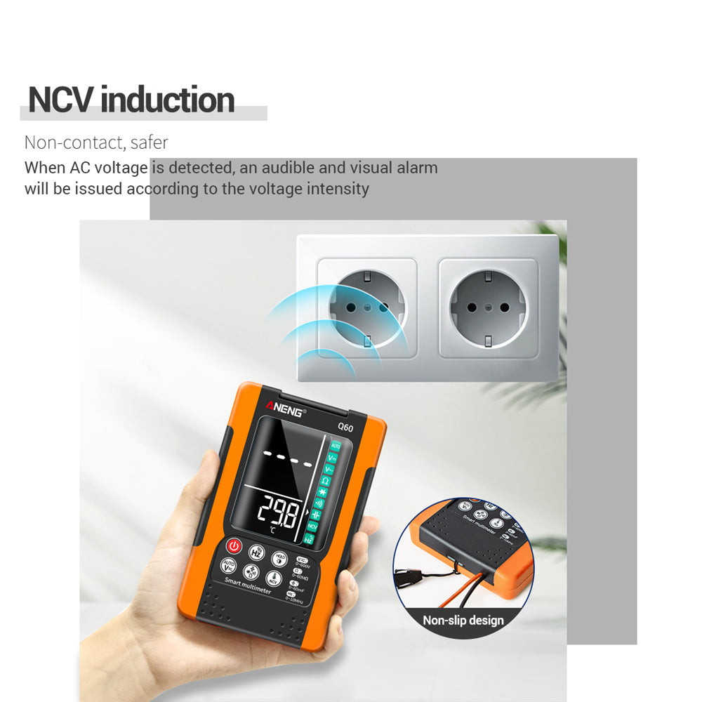 Aneng Q60 Digital Multimeter VA Screen Display Zero Fire Detection 6000 Counts True RMS Capacitance Meter - Orange
