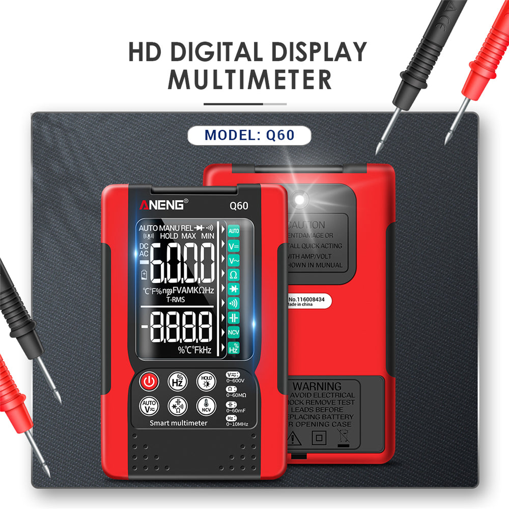 Aneng Q60 Digital Multimeter VA Screen Display Zero Fire Detection 6000 Counts True RMS Capacitance Meter - Red