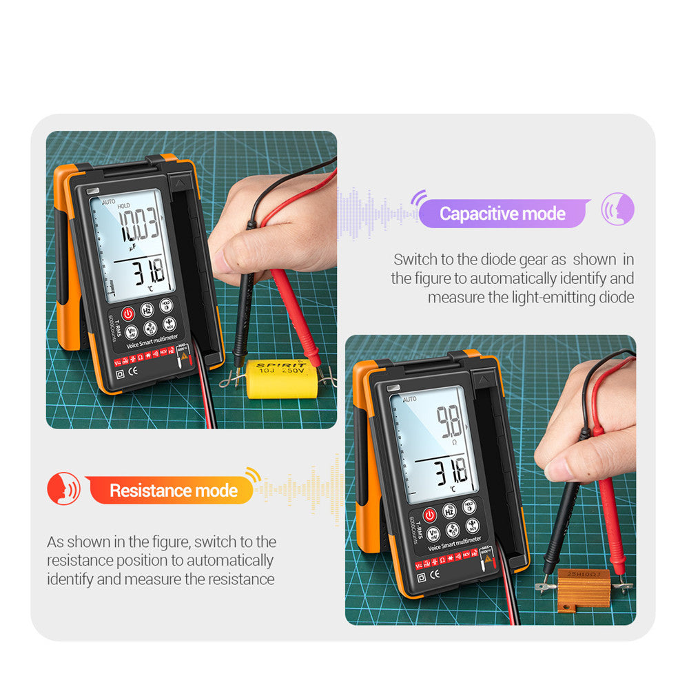 ANENG-Q60S Digital Multimeter True RMS 6000 Counts Smart AC/DC Voltage Tester AI Speech Recognition Transistor Tester - Orange