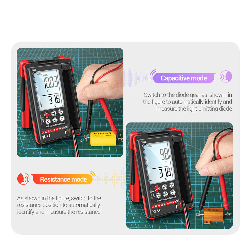 ANENG-Q60S Digital Multimeter True RMS 6000 Counts Smart AC/DC Voltage Tester AI Speech Recognition Transistor Tester - Red