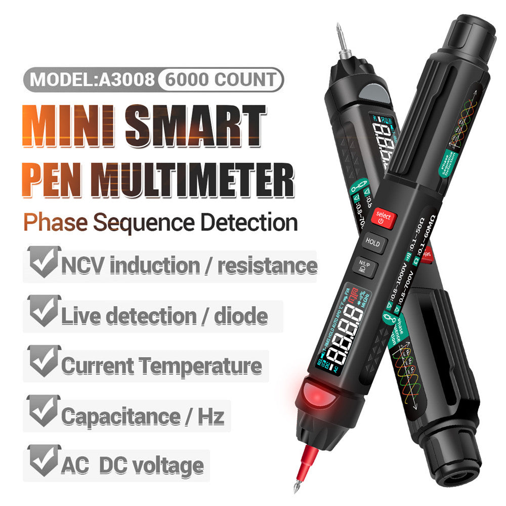 Aneng A3008 6000 Counts Voltage Meter Non Contact AC / DC LCD Display NCV Digital Multimeter Pen