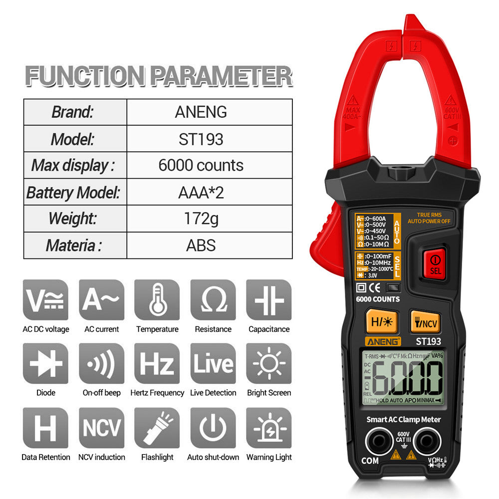 Aneng ST193 6000 Current AUTO Smart Digital Meter DC AC Ammeter Voltage Multimeter Resistance Electrician Tool