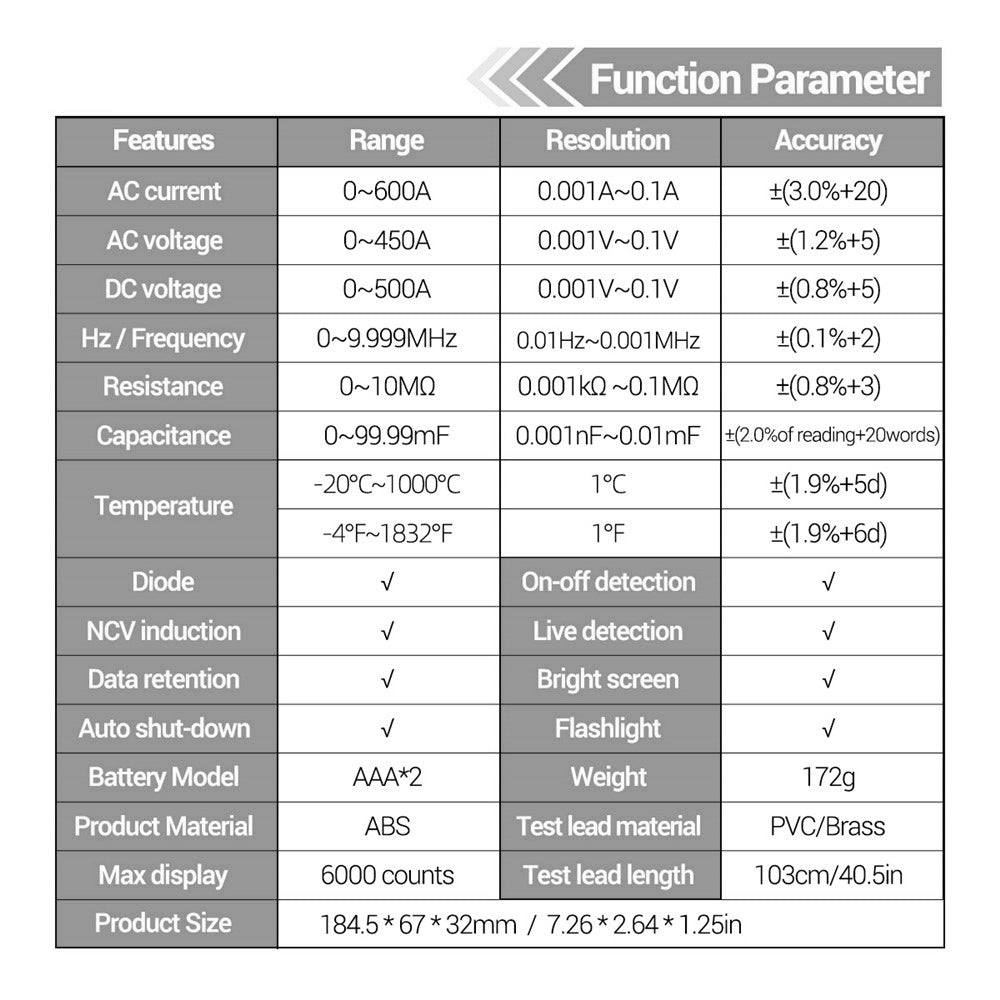 Aneng ST193 6000 Current AUTO Smart Digital Meter DC AC Ammeter Voltage Multimeter Resistance Electrician Tool