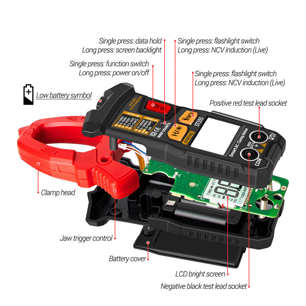 Aneng ST193 6000 Current AUTO Smart Digital Meter DC AC Ammeter Voltage Multimeter Resistance Electrician Tool