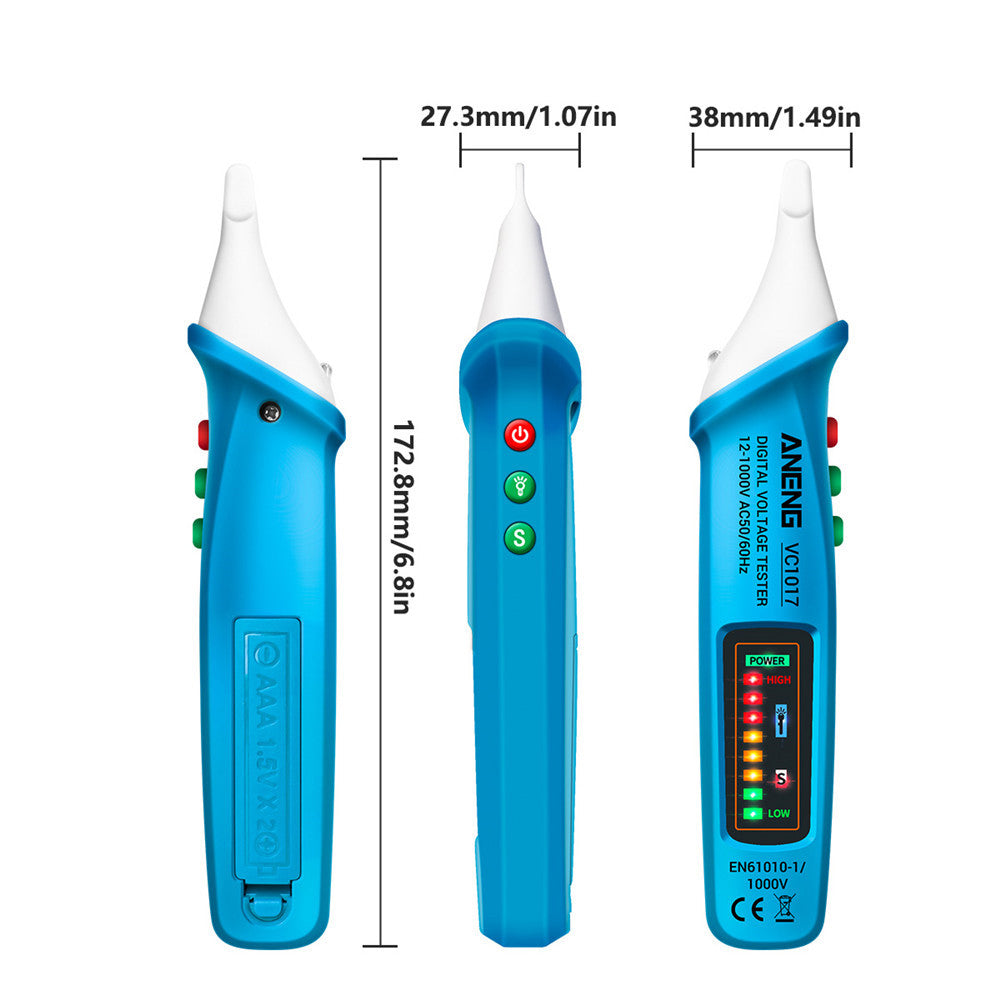 Aneng VC1017 12-1000V Non-contact Sound-light Tester Digital AC Voltage Meter Multimeter Pen - Blue