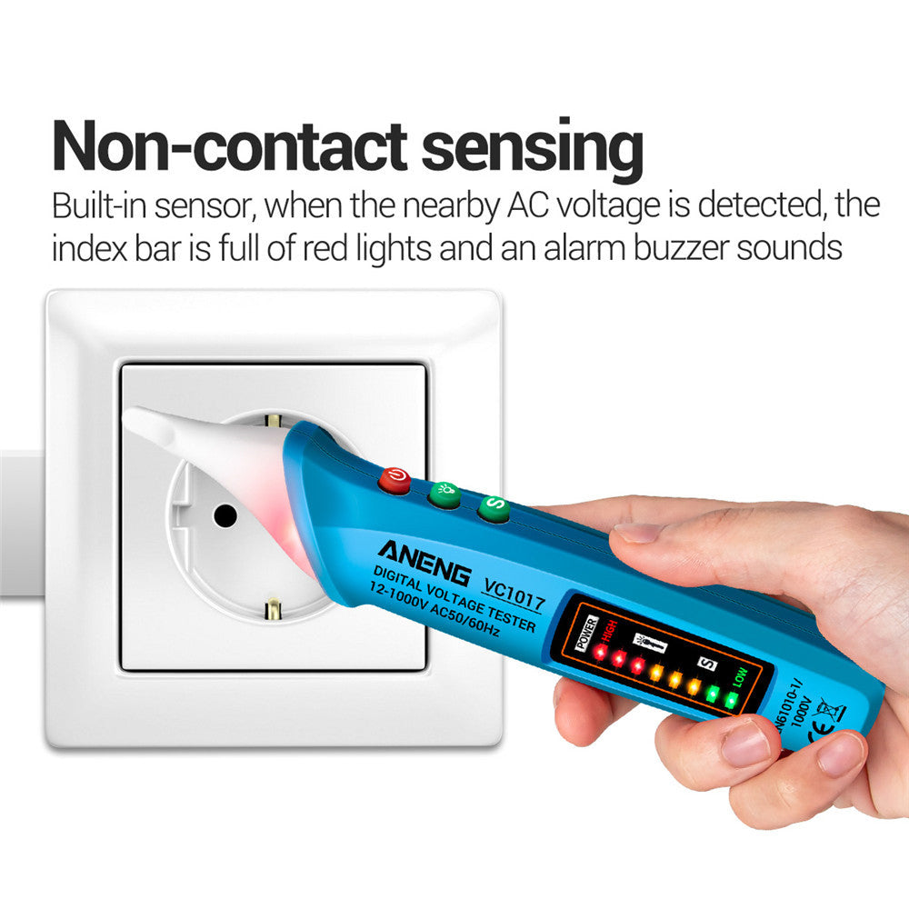Aneng VC1017 12-1000V Non-contact Sound-light Tester Digital AC Voltage Meter Multimeter Pen - Blue