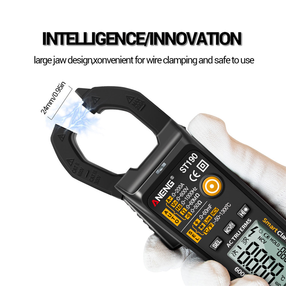Aneng ST190 6000 Counts True RMS Digital Multimeter Clamp Current AMP Meter - Black