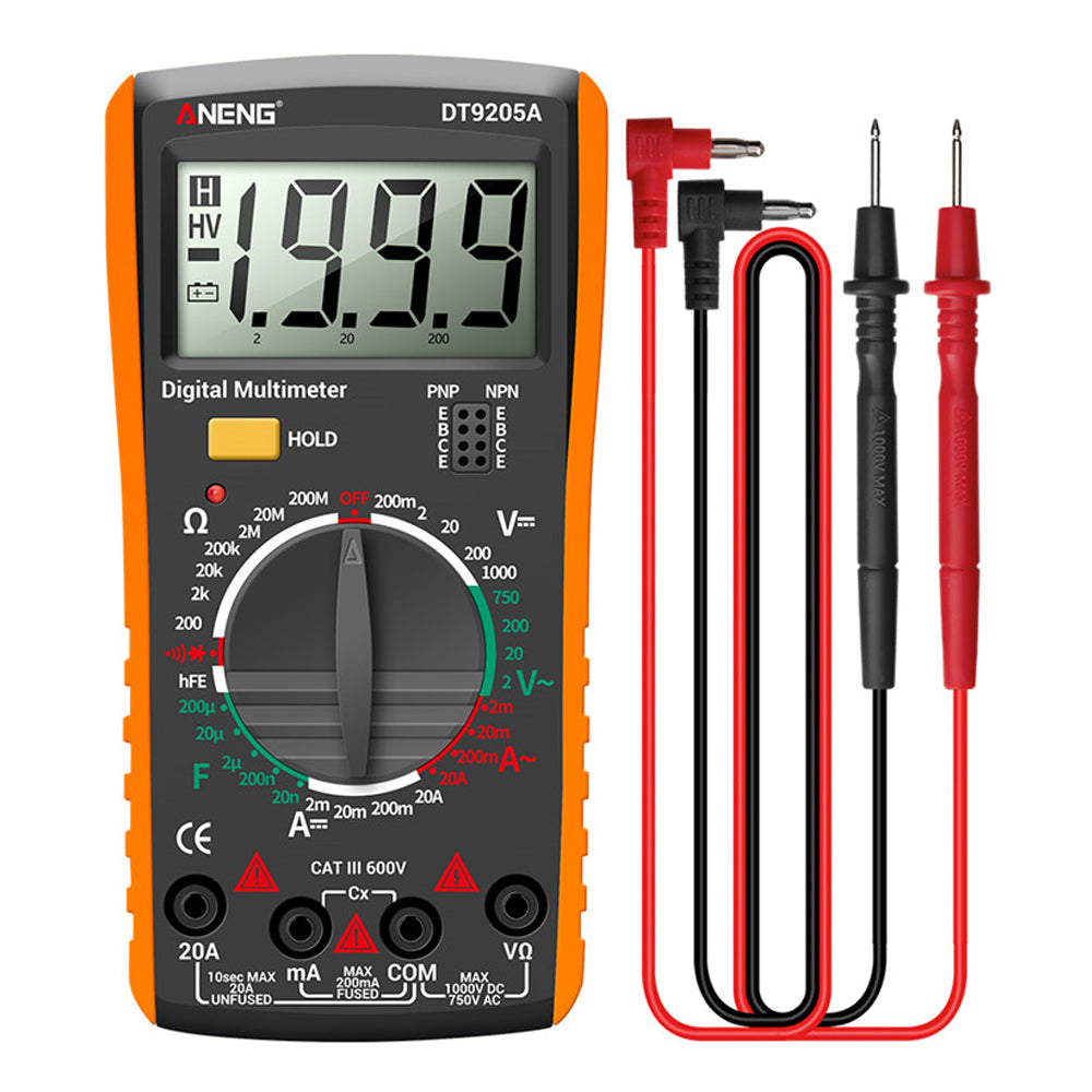 Aneng DT9205A Multifunctional HD Digital True RMS Multimeter AC/DC Voltage Meter - Orange