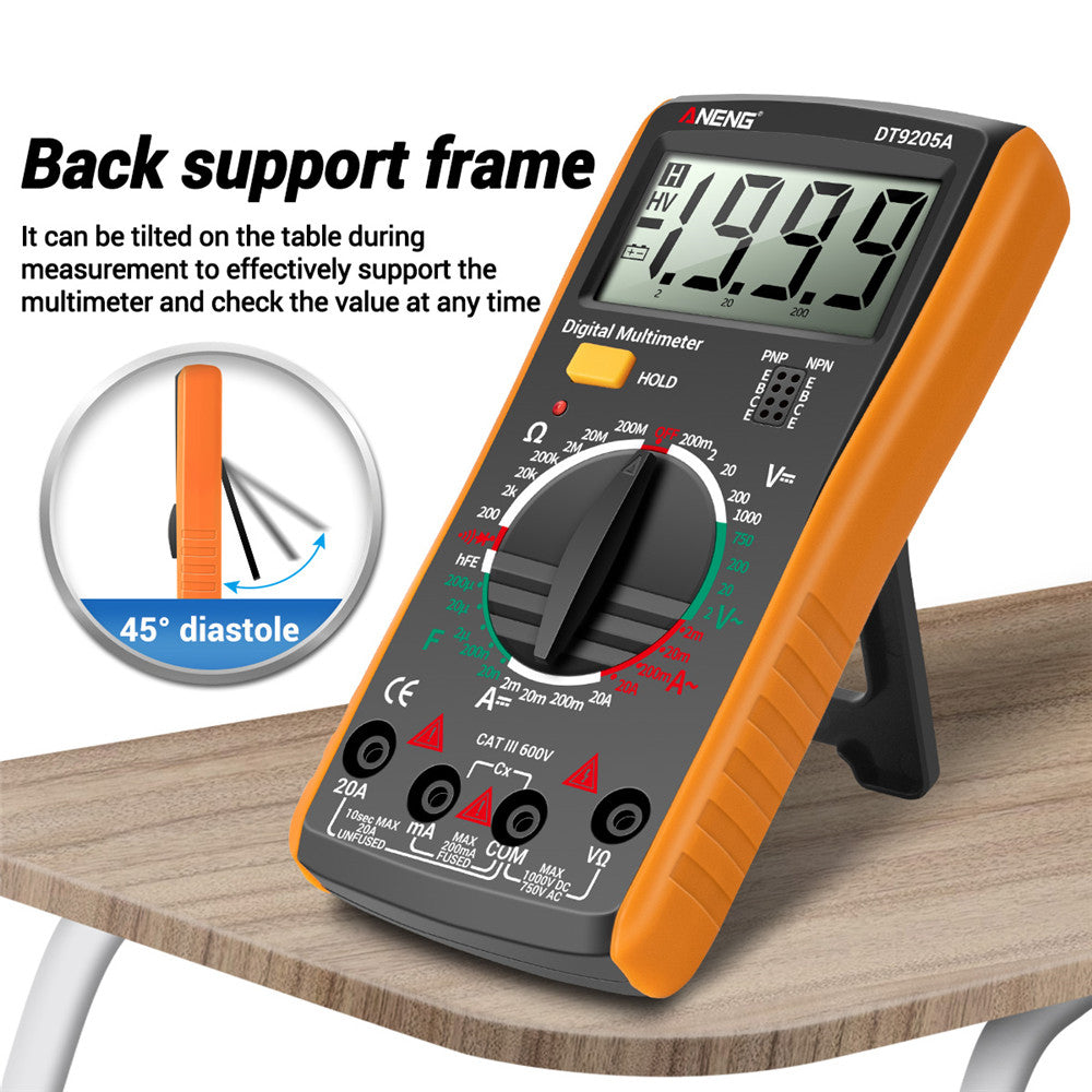 Aneng DT9205A Multifunctional HD Digital True RMS Multimeter AC/DC Voltage Meter - Orange