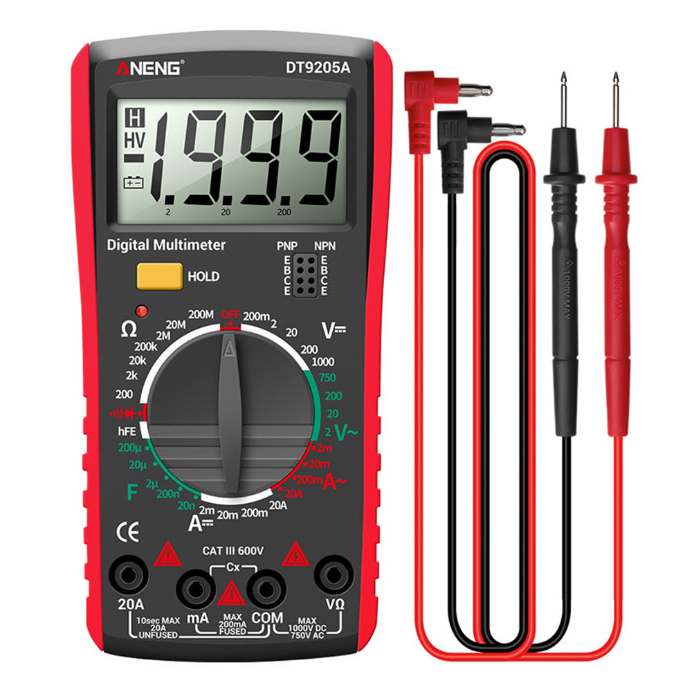 Aneng DT9205A Multifunctional HD Digital True RMS Multimeter AC/DC Voltage Meter (Two kinds of Powered, random delivery) - Red