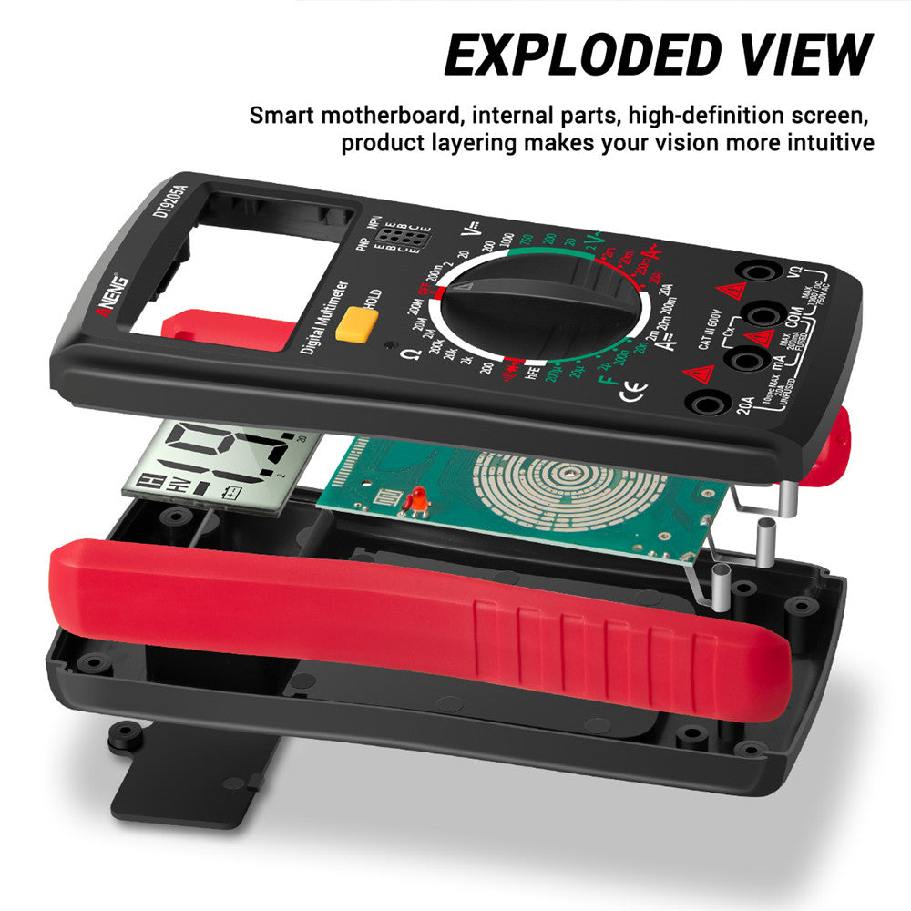 Aneng DT9205A Multifunctional HD Digital True RMS Multimeter AC/DC Voltage Meter (Two kinds of Powered, random delivery) - Red