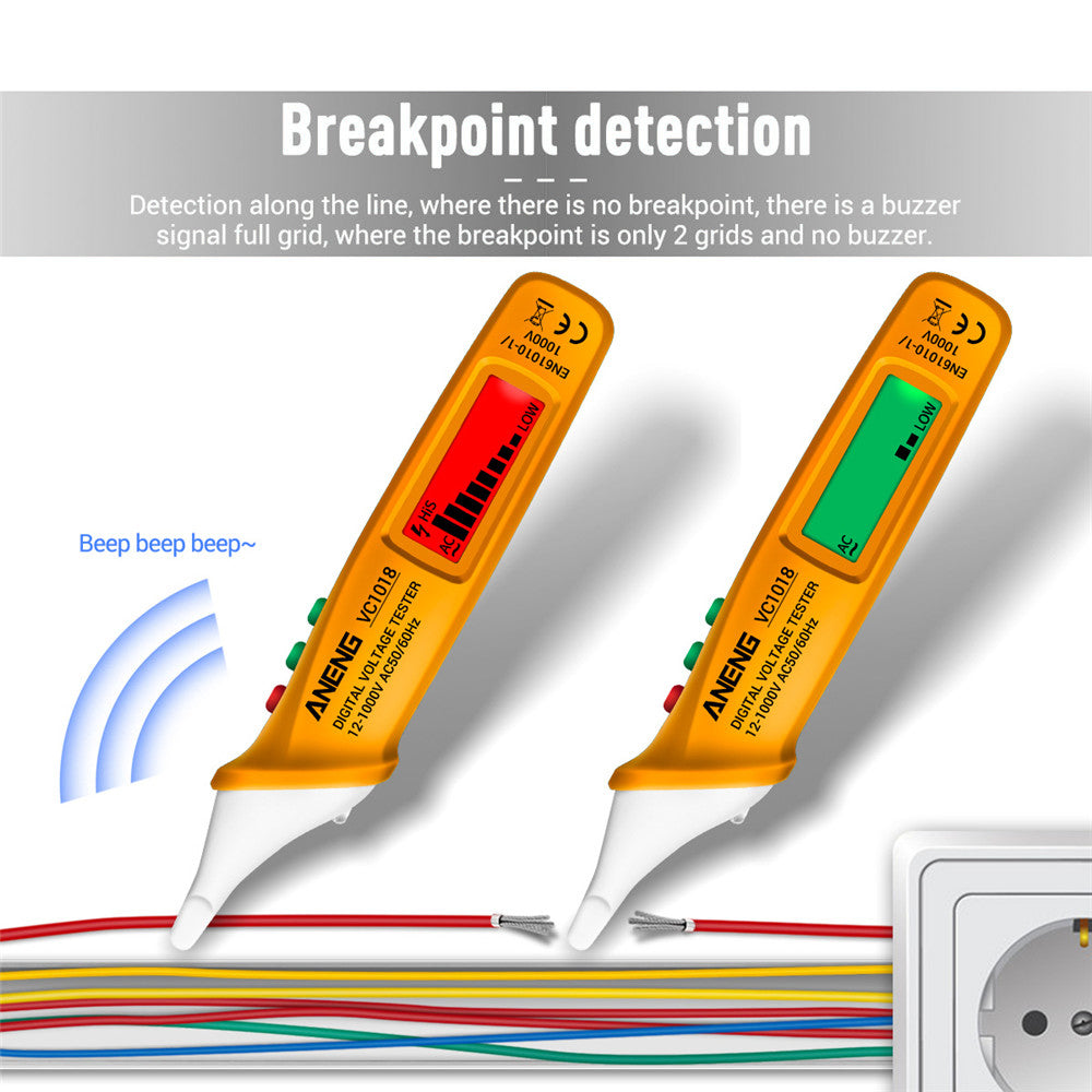 Aneng VC1018 12V-1000V Non-contact Electric Sensor Tester Pen Digital AC Voltage Meter Buzzer Detector with LCD Screen - Yellow