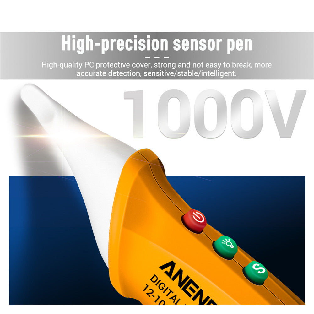 Aneng VC1018 12V-1000V Non-contact Electric Sensor Tester Pen Digital AC Voltage Meter Buzzer Detector with LCD Screen - Yellow