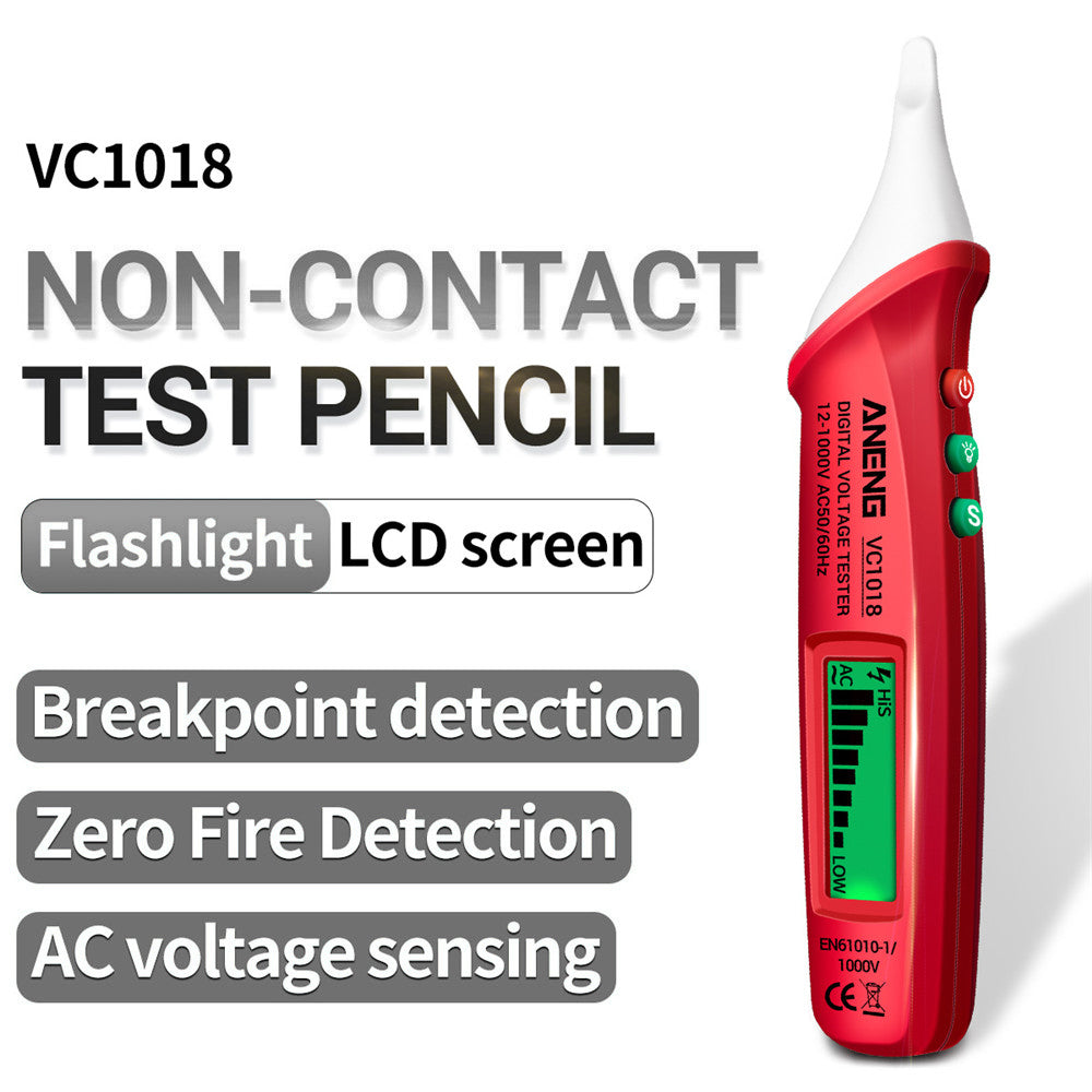 Aneng VC1018 12V-1000V Non-contact Electric Sensor Tester Pen Digital AC Voltage Meter Buzzer Detector with LCD Screen - Red