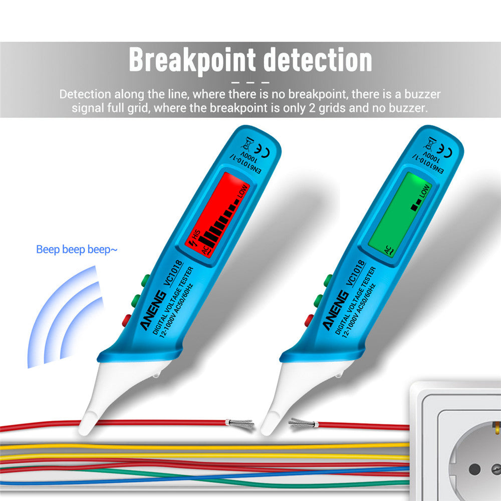 Aneng VC1018 12V-1000V Non-contact Electric Sensor Tester Pen Digital AC Voltage Meter Buzzer Detector with LCD Screen - Blue