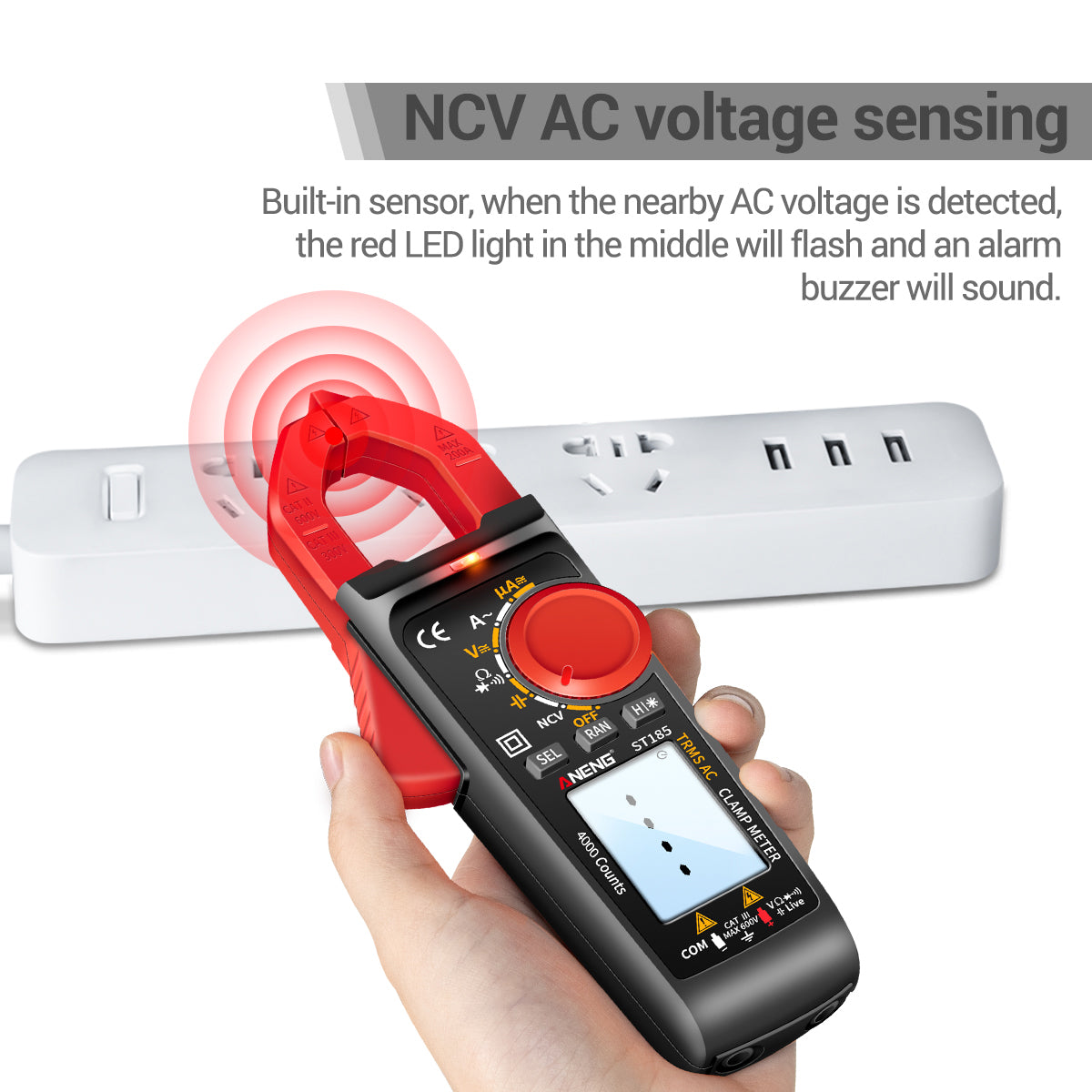 Aneng ST185 Clamp Digital Meter Multimeter 4000 Counts True RMS 200A Ammeter Voltage Tester - Black/Red