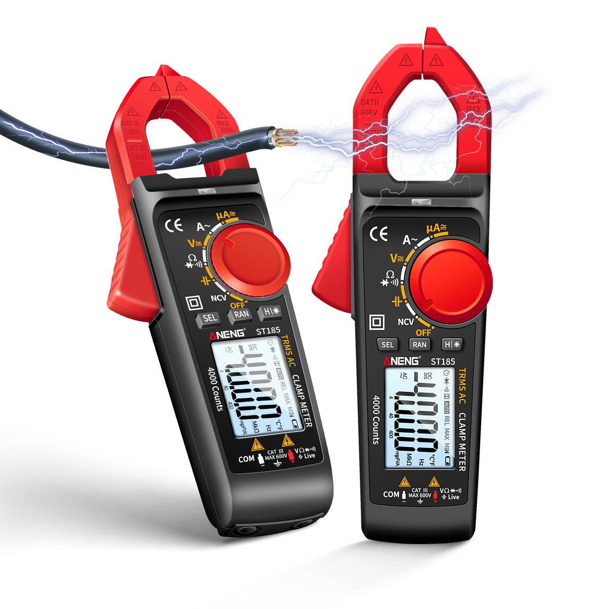 Aneng ST185 Clamp Digital Meter Multimeter 4000 Counts True RMS 200A Ammeter Voltage Tester - Black/Red