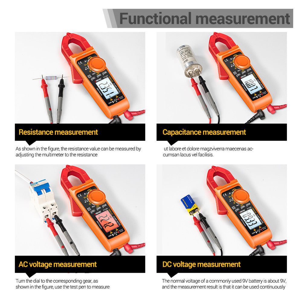 Aneng ST185 Clamp Digital Meter Multimeter 4000 Counts True RMS 200A Ammeter Voltage Tester - Orange/Red