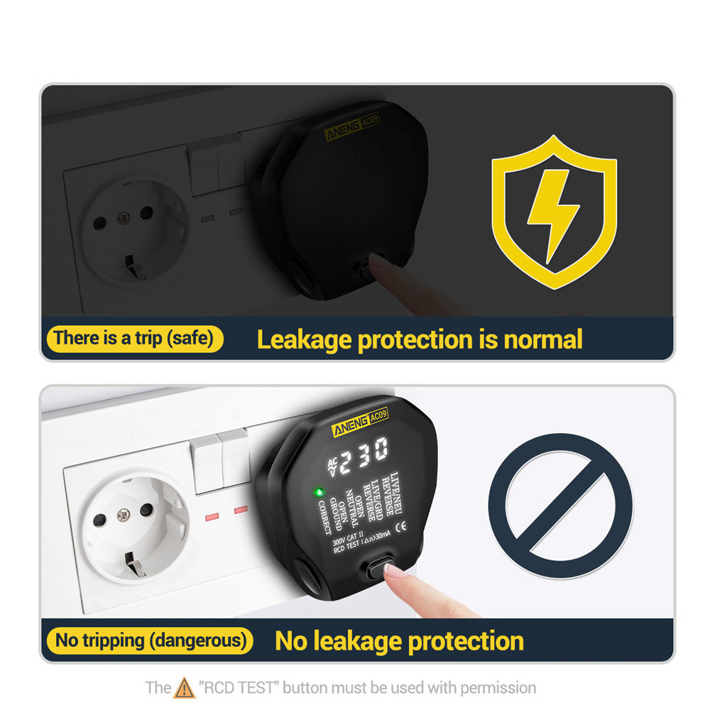 Aneng AC09 Digital Voltage Socket Tester Detector Live Ground Neutral Phase Meter Electric Circuit Breaker Finder - EU Plug