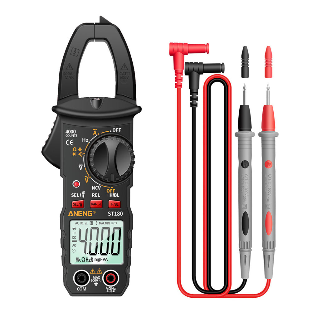 Aneng ST180 4000 Counts Digital Clamp Meter AC Current Multimeter Ammeter Voltage Tester - Black