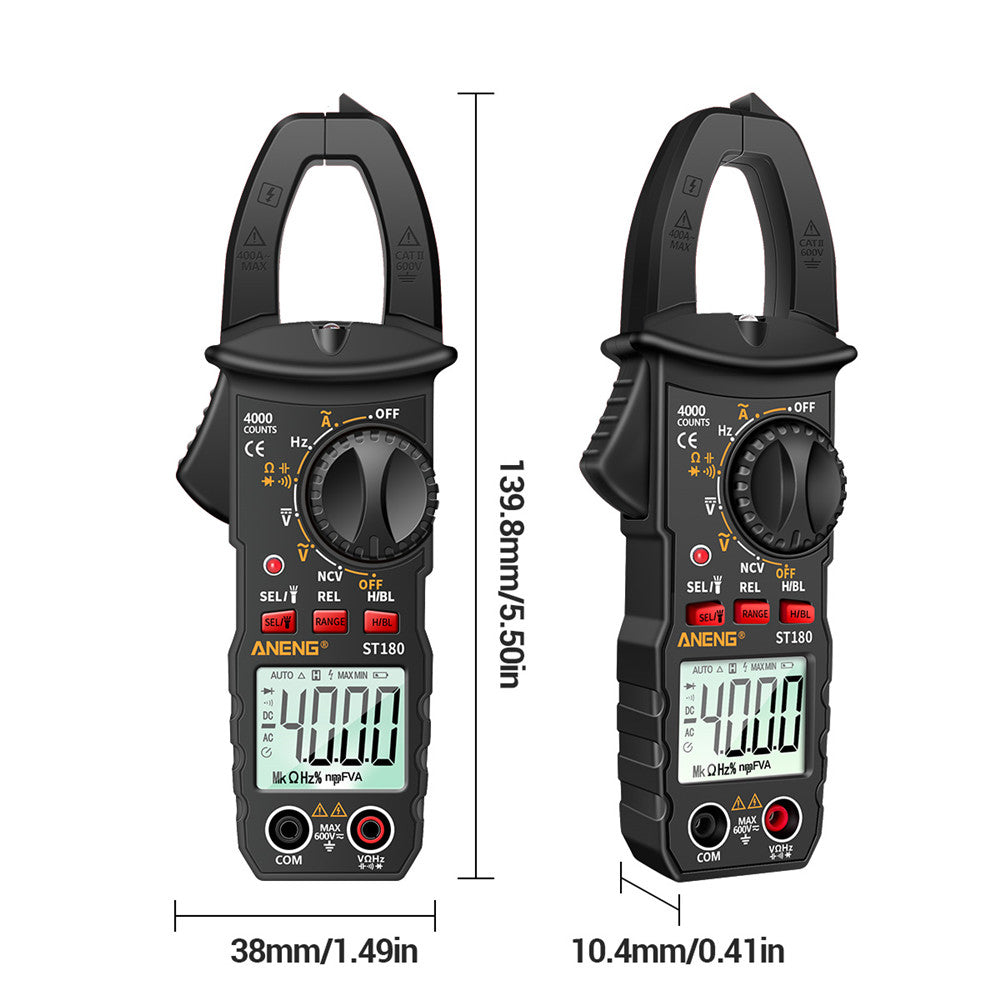 Aneng ST180 4000 Counts Digital Clamp Meter AC Current Multimeter Ammeter Voltage Tester - Black