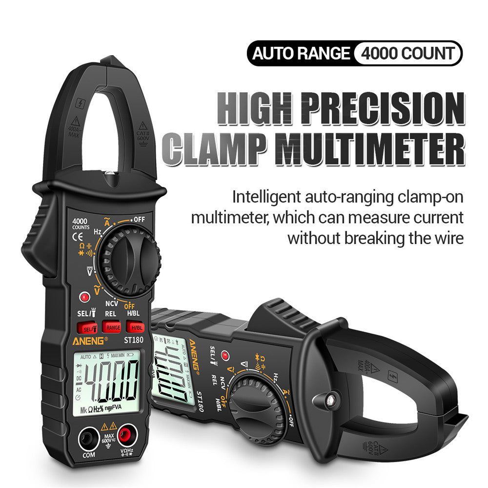 Aneng ST180 4000 Counts Digital Clamp Meter AC Current Multimeter Ammeter Voltage Tester - Black