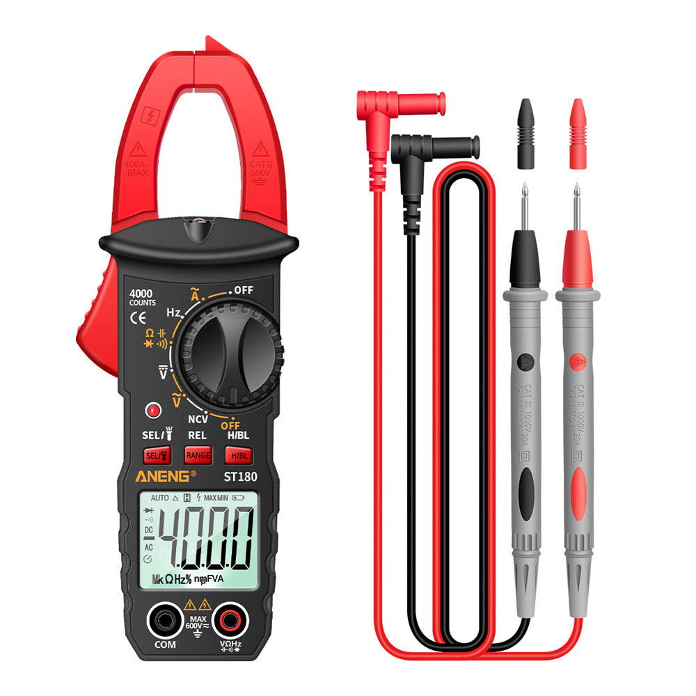 Aneng ST180 4000 Counts Digital Clamp Meter AC Current Multimeter Ammeter Voltage Tester - Red