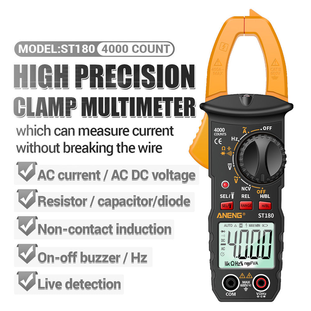 Aneng ST180 4000 Counts Digital Clamp Meter AC Current Multimeter Ammeter Voltage Tester - Yellow