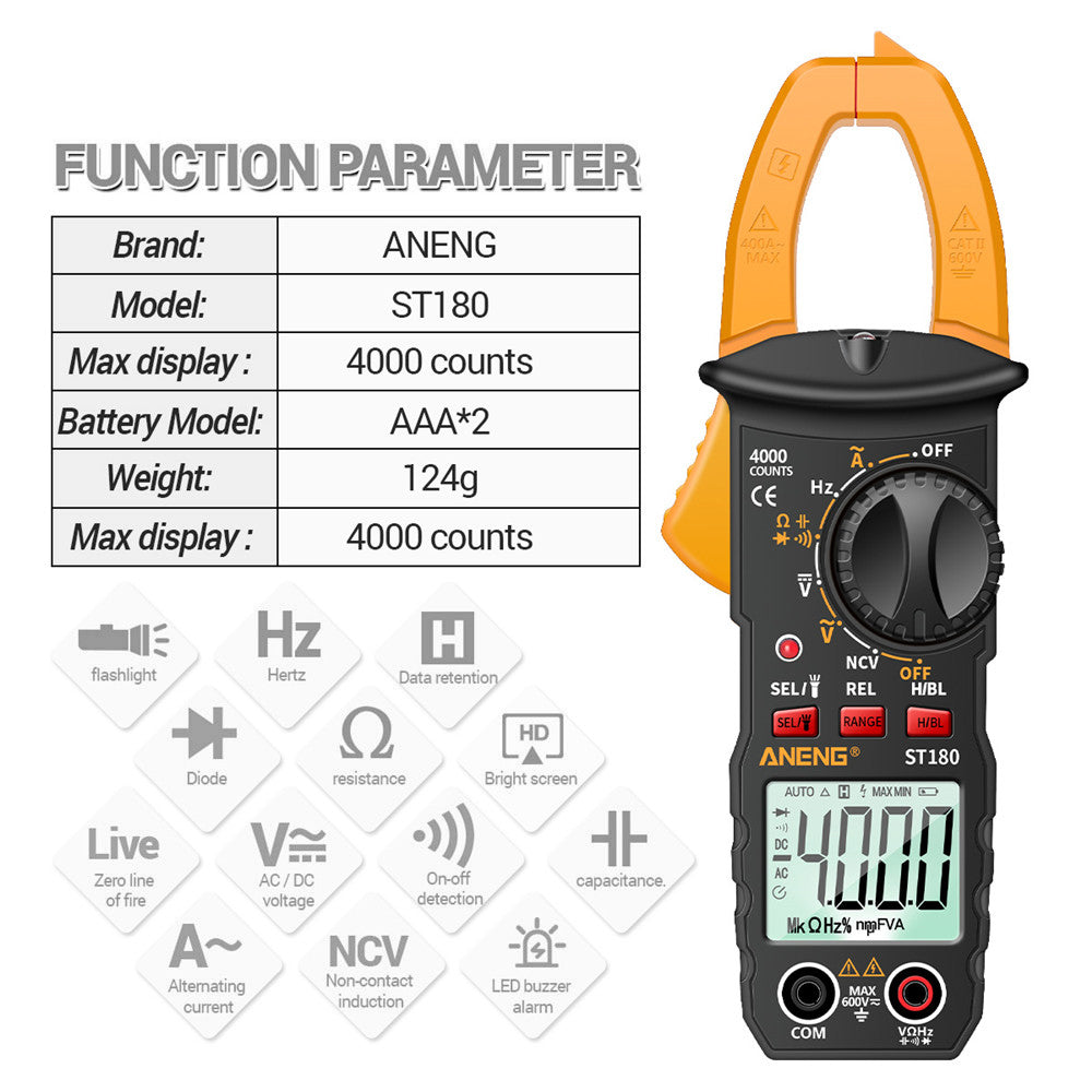 Aneng ST180 4000 Counts Digital Clamp Meter AC Current Multimeter Ammeter Voltage Tester - Yellow