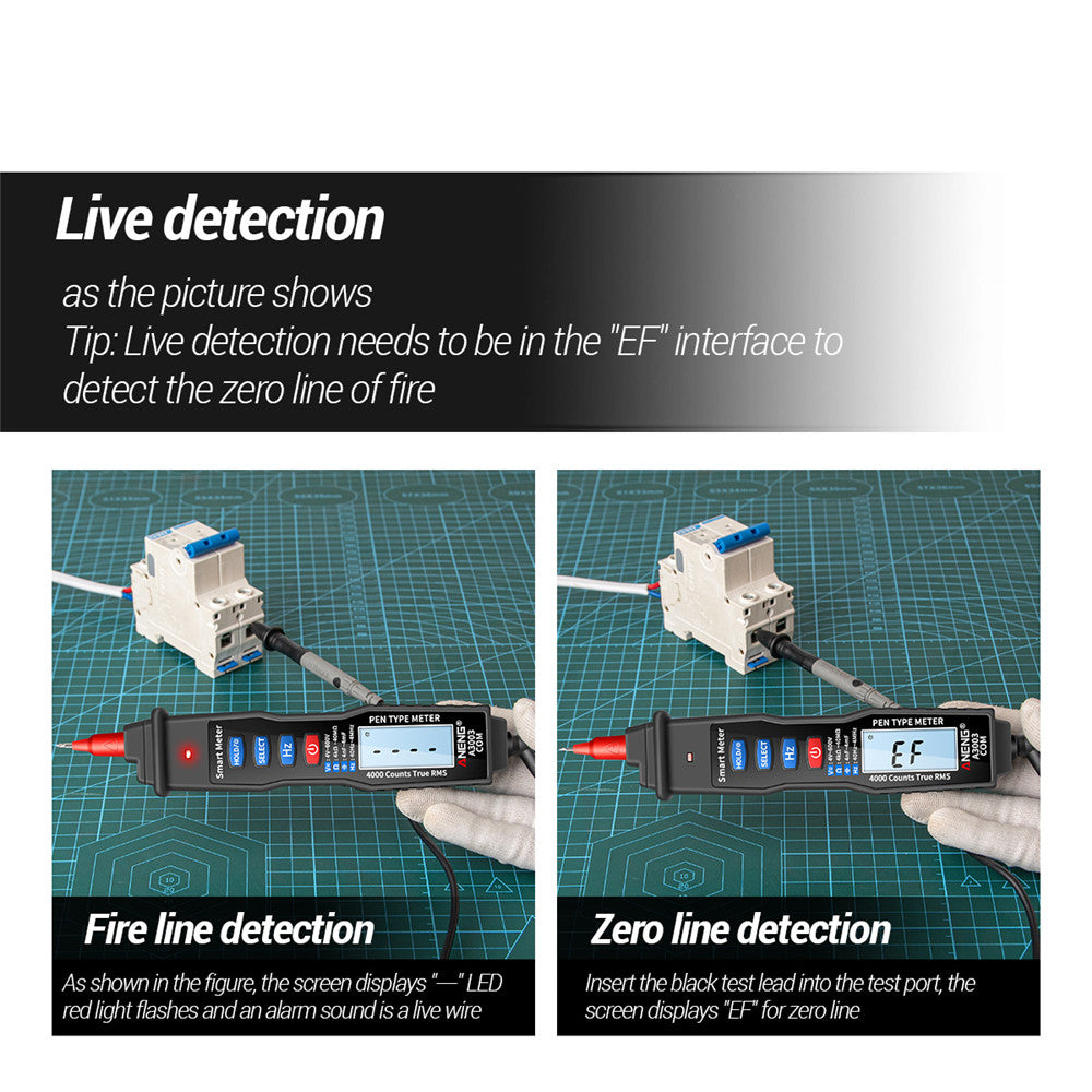 Aneng A3003 Digital Pen Auto Multimeter 4000 Counts Smart Meter with NCV AC/DC Voltage Resistance Capacitance Tester - Black