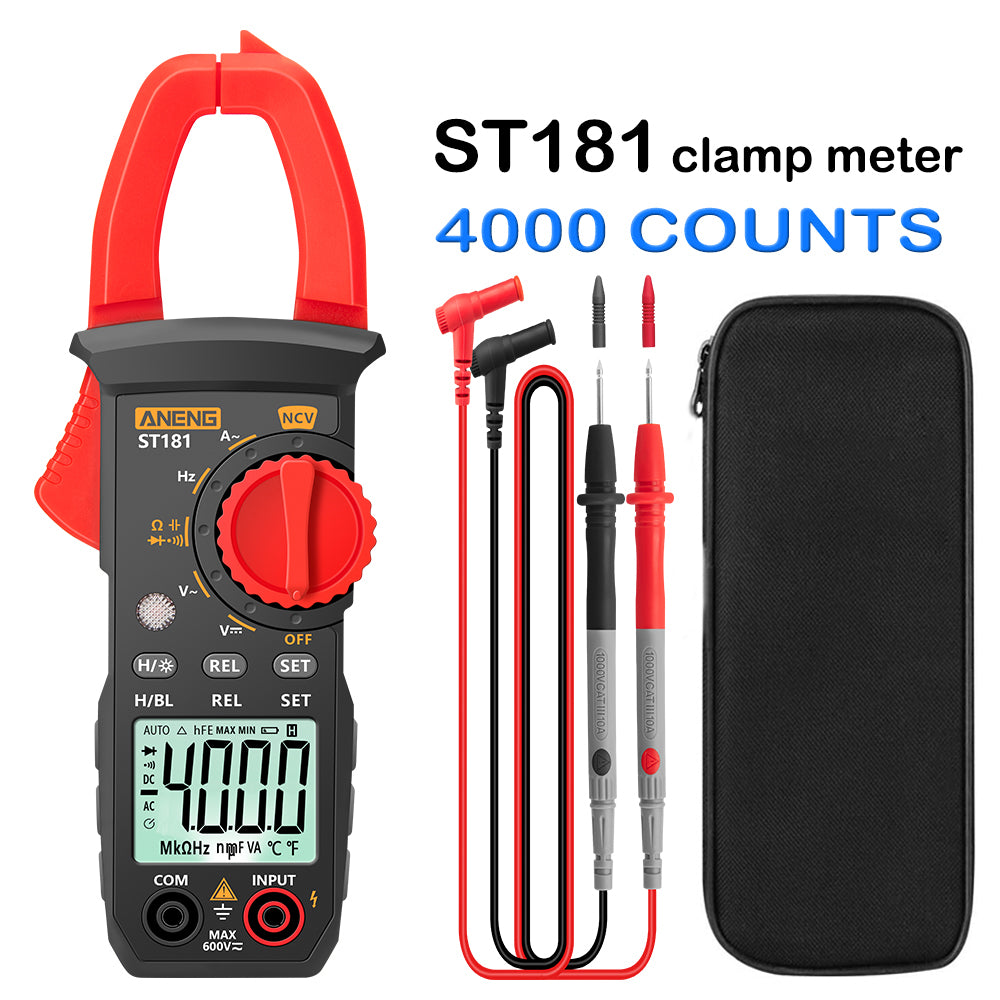 Aneng ST181 Digital Clamp Meter DC/AC Current 4000 Counts Multimeter Ammeter Voltage Capacitance Ohm Tester