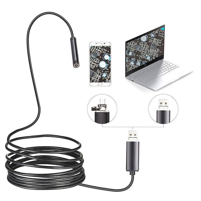 2m Hard Wire USB+Micro USB Endoscope Waterproof Inspection Camera with 6-LED and 5.5mm Camera Lens for Mobile Phone / Computer