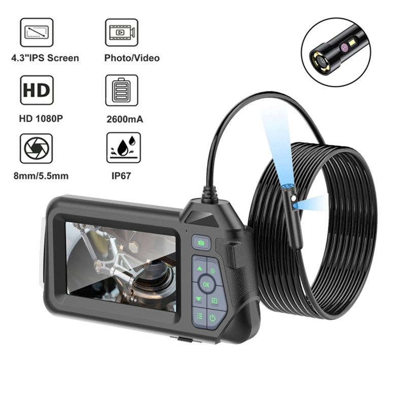 M60 10m Wire 8mm Dual-Lens Microscope LED Industrial Endoscope HD 4.3-Inch Monitor Screen Inspection Camera