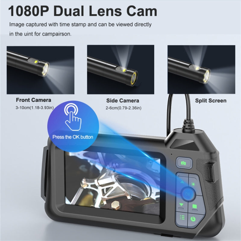 M60 10m Wire 8mm Dual-Lens Microscope LED Industrial Endoscope HD 4.3-Inch Monitor Screen Inspection Camera
