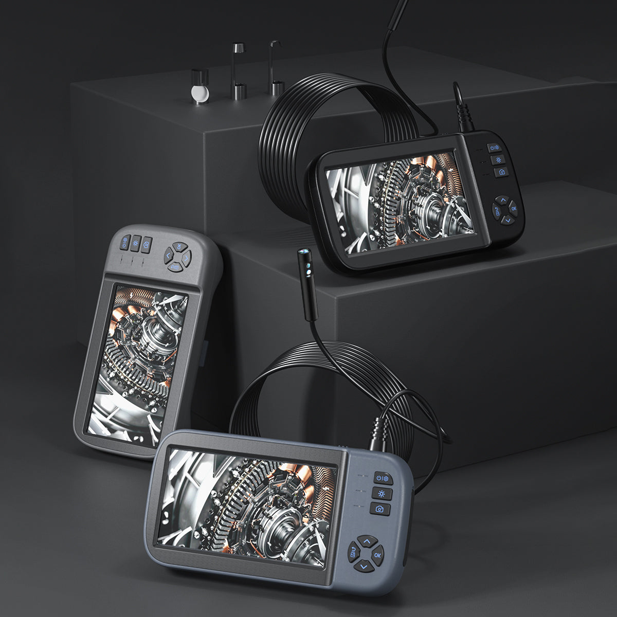 Inskam 451-2 10m Hard Tube Pipe Dual Lens Inspection Camera 4.5 inch 1080P IPS Screen Endoscope Industrial Borescope