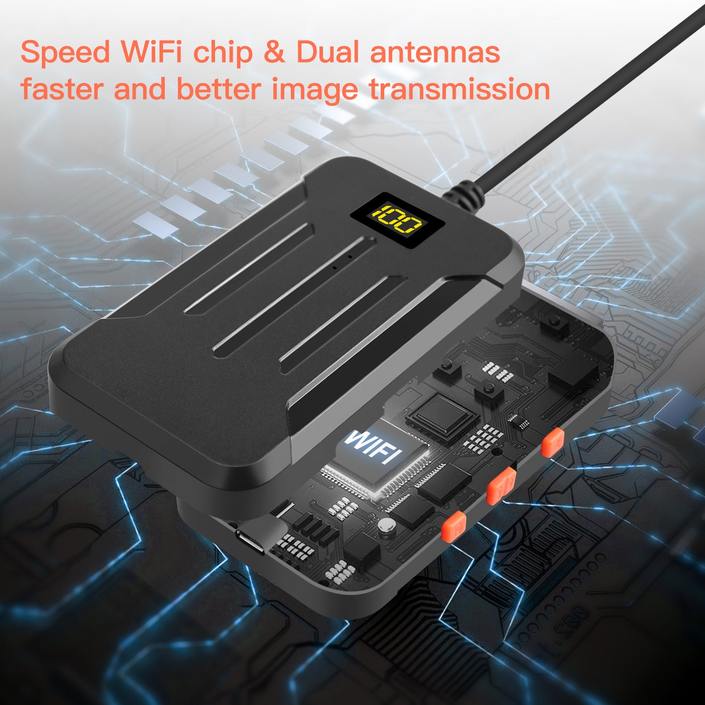 F300 5m Hard Wire 1080P Dual Lens 8mm Probe Industrial Endoscope Camera Dimmable 9-LED WiFi IP68 Waterproof Inspection Tool