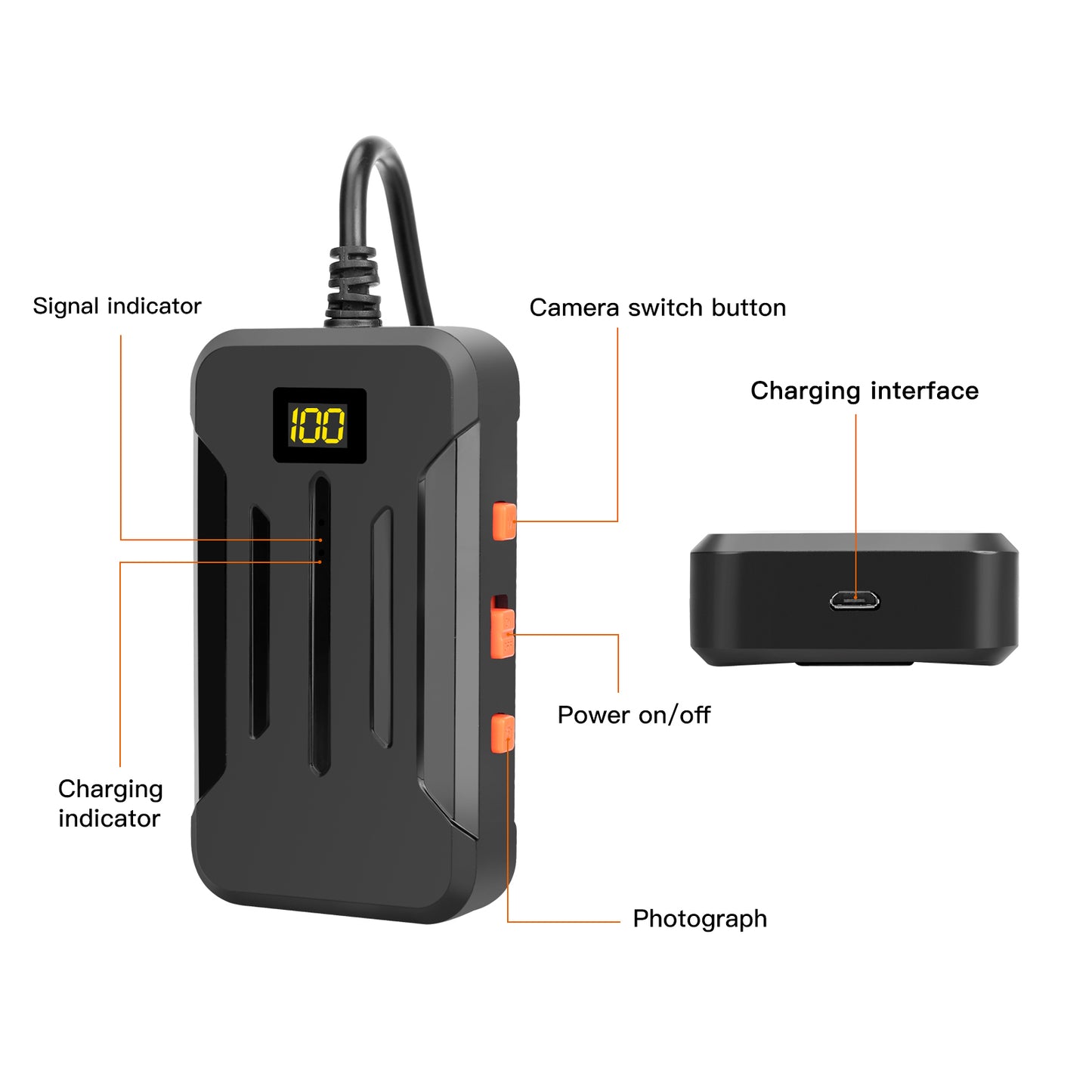 F300 5m Hard Wire 1080P Dual Lens 8mm Probe Industrial Endoscope Camera Dimmable 9-LED WiFi IP68 Waterproof Inspection Tool